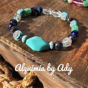 Chunky Lapis lazuli beaded gemstone bracelet /protection and wisdom bracelet